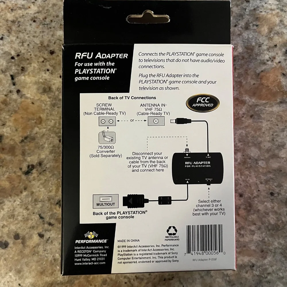 RFU ADAPTOR For Use With Sony PlayStation By Performance